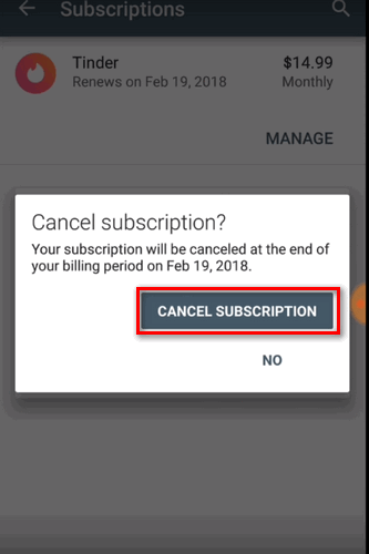 Отменить подписку в Тиндере на Андроид